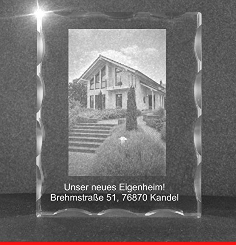 VIP-LASER 2D Gravur Glas Kristall Facettierte Scheibe im Hochformat XL mit dem Foto von Deinem Haus für die Ewigkeit Mitten in Glas! Groesse XL = 100x80x20mm