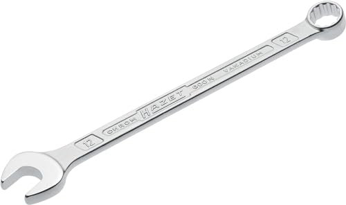 HAZET: Ring-Maulschlüssel 600N-12 verchromt I Ringschlüsselkopf 15 Grad abgewinkelt - Abtrieb: Außen Doppel-Sechskant, Schlüsselweite: 12 mm, Schaft mit extra stabilem HAZET Doppel-T-Profil
