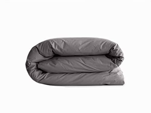 Housse de Couette Percale Pur Coton peigné Longues Fibres 80 Fils/cm² (140 x 200 cm pour lit 1 Place, Ardoise)