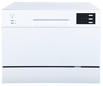 SPT SD-2225DW Compact Countertop Dishwasher/Delay Start-Energy Star Portable Dishwasher with Stainless Steel Interior and 6 Place Settings Rack Silverware Basket/Apartment Office Home Kitchen, White