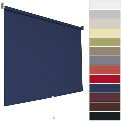 Springrollo Rollo Fenster | Stoff Blickdicht lichtdurchlässig | 13 Farben | Breite 62-202 cm Höhe bis 180 cm | Mittelzugrollo Schnapprollo anschraubbar (Größe 182 x 180 cm, Farbe Dunkelblau, Blau)