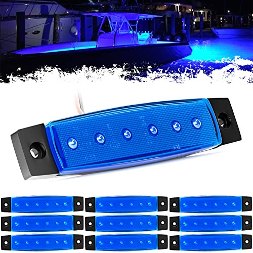 PSEQT LED Boat Interior Lights Marine Courtesy Light Strip Deck Transom Cockpit Navigation Lighting Waterproof for Fishing Pontoon Kayak Yacht Sailboat (Blue 10Pcs)