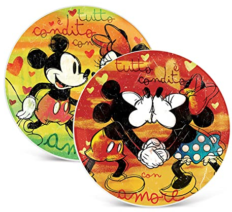 Egan, Juego de 2 platos de pizza verde y rojo Mickey Love Sweet Love D.30