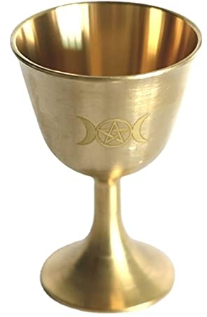 bibididi Copa Ritual Altar Cáliz Wicca Chapado en Oro Ceremonia de latón Adivinación de la Luna Prop, Accesorios de decoración del hogar, Oro