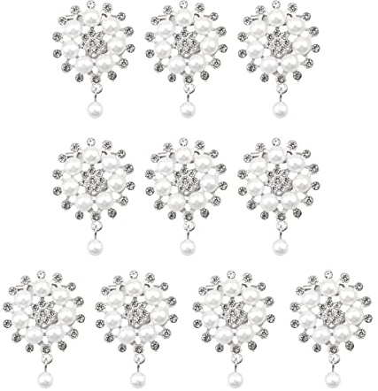Jagowa 10 Pcs Rhinestone Pearl Embellishments Pearls Flower Fashion Advanced Round Brooches Accessories Decoration for Clothes Bags Gifts (Silver)