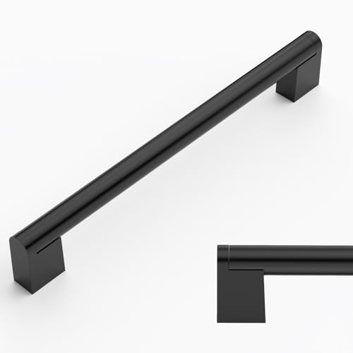 Amerdeco 10 Stück Möbelgriffe Edelstahl Schwarz 192mm Lochabstand Schrankgriffe für Küche, Schubladen & Kleiderschrank UK0038