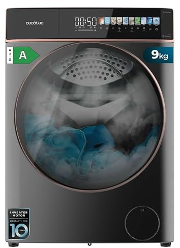 Cecotec Lavadora 9Kg Carga Frontal Autodosis Bolero DressCode 9900 Autodose Inverter FullColor Steel A. Acabado Acero 1400 Rpm, Pantalla 10,3, Inverter, SteamMax, Clase A