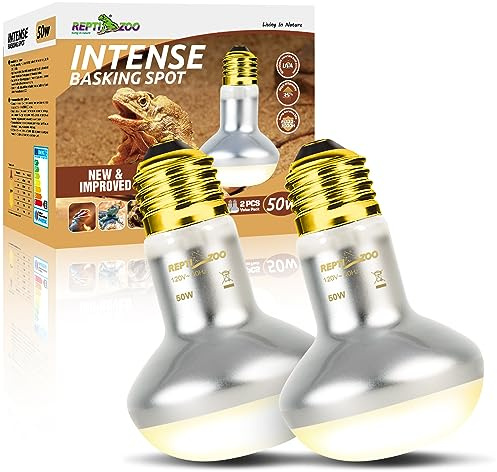 REPTI ZOO 50W Reptile Heat Lamp Bulb,2 Pack Intense Spot Basking Light,UVA Daylight Heating Lamp Bulb for Reptile & Amphibians & Chicken Brooder,Bearded Dragon, Lizard, Tortoise