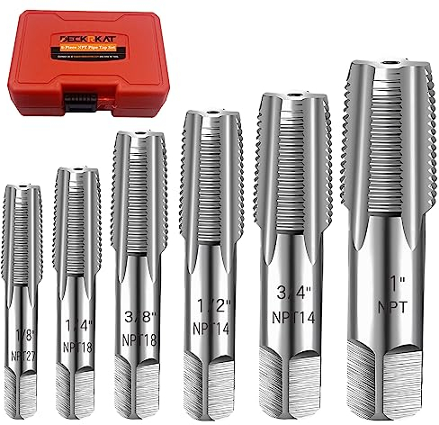 6-teiliges NPT-Rohrgewindebohrer-Set, Präzisions-Kohlenstoffstahl, NPT-Gewindebohrer-Set für saubere genaue Gewinde, 1 Zoll, 3/4 Zoll, 1/2 Zoll, 3/8 Zoll, Heimwerker, mit robustem Kunststoffkoffer