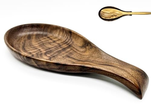 Kityemo Walnut Wooden Spoon Rest Cooking Spoon Holder Organizer Heat-Resistant Wood Utensil Rest, Spoon Holder for Stove Top, Kitchen Utensil Holder for Ladles, Turner, Brush, Spatula& More