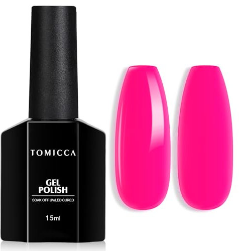 TOMICCA Gel Nail Polish,15ML Neon Pink Soak Off Gel Nail Polish Long Lasting High Glossy Bright Pink Gel Polish Chip Resistant Nail Art Manicure Salon DIY at Home(Requires Drying Under UV LED Lamp)