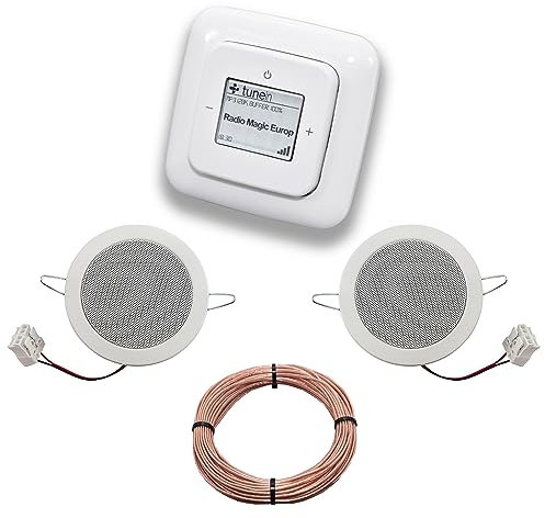 Busch Jäger iNet Internet Unterputz Radio 8216U Reflex SI alpinweiß, Komplett-Set mit 2 x Deckenlautsprecher Einbaulautsprecher + 20 Meter Lautsprecherkabel 2x0,75 mm2 8216 U Internetradio