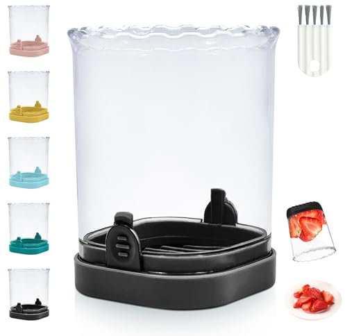 UQOOQFA Fruit Slicer: Strawberry Slicer Cup | 8-Blade Stainless Steel Blade | ABS Plastic Body | Black