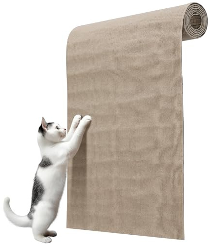 Navaris Tiragraffi per Gatti - Protezione Divano Graffi Gatto - Tappeto Tira Graffi Adesivo - DIY Climbing Cat Scratcher - Tappetino Antigraffio Aggiustabile - 200 x 50 cm - Beige