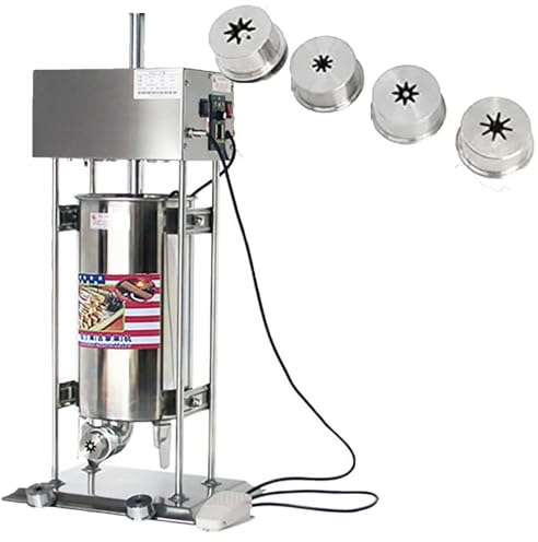 ZHIXUMM 15l Heavy Duty Manual Vertical Churros Machine, Electric Churro Maker Stainless Steel Churro Making Kit Includes 5pcs Nozzles, Stainless Steel Latin Fruit Donut Machine For Commercial