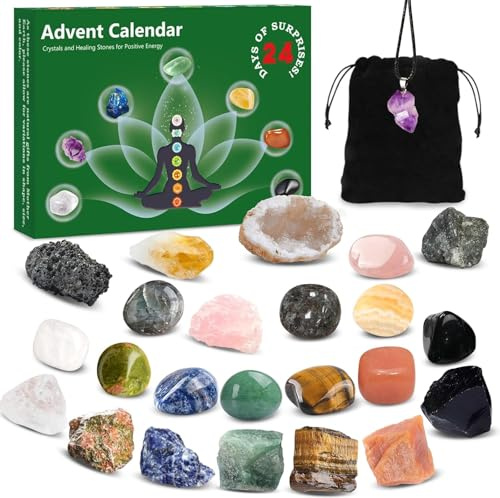 Adventskalender 2025 Edelsteine - 24 Tage Weihnachtskalender mit Chakra Kristalle Steine Set, Weihnachts Spirituelles Geschenk für Frauen und Kinder & Kristallliebhaber
