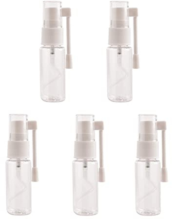 AbbiyyZ 5 flaconi spray nasali ricaricabili in plastica da 20 ml, con atomizzatore a 360°, compatti e a prova di perdite, per viaggi, profumi, soluzione salina o uso domestico