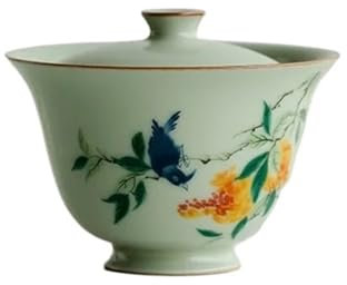 XGTEAHHC Horno amarillo secreto Ru Gaiwan Retro Flower Bird Hand Grab Sopera Tea Tureen Home Tea Cover Bowl Chinese Cha