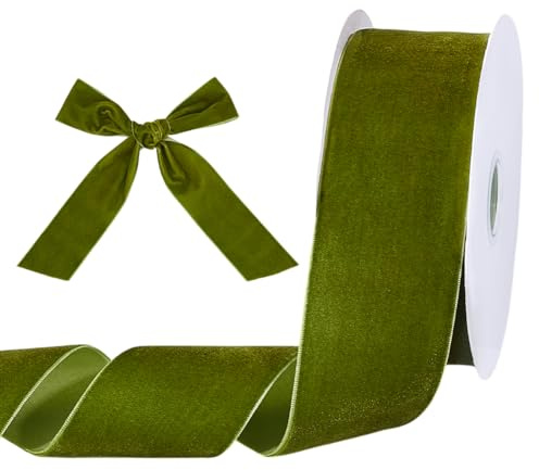 PH PandaHall 10 Yards Olivgrünes Samtband 50mm Zoll Einseitiges Band Samt Satinband Bastelband Besatzband Zum Verpacken von Geschenken Schleifenmachen Kranz Hochzeitsfeier