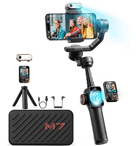 hohem iSteady M7 Gimbal Stabiliser for Smartphone, Phone Gimbal with AI Tracking, Detachable Touchscreen Remote, Built-In Extension Rod, Fill Light, Phone Stabilizer for YouTube, TikTok,Vlog