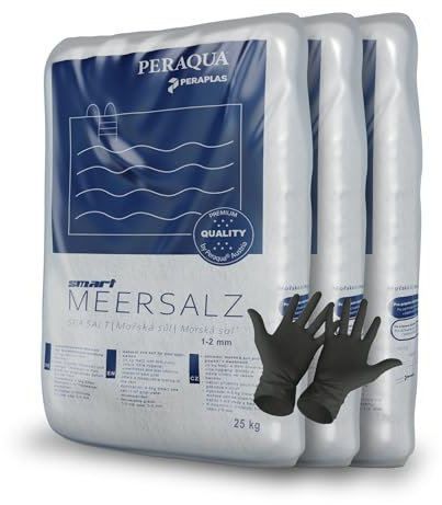 Peraplas Poolsalz 75 kg aus Meersalz, Schwimmbadsalz, Regeneriersalz, Chlorinator geeignet, Salzelektrolyse, Siedesalz inklusiv 1 Paar ARNOMED Einweghandschuh