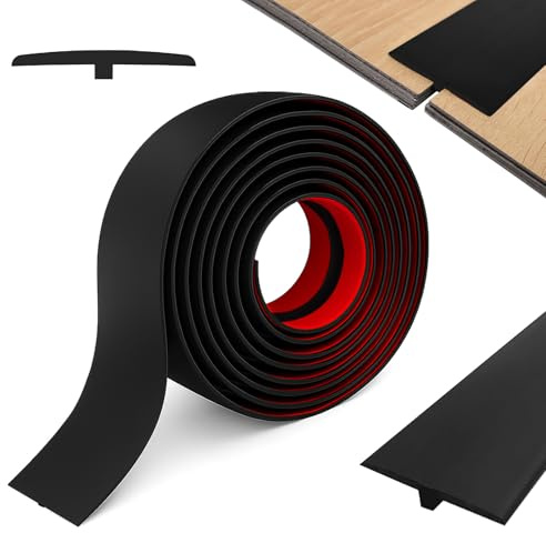 Profilé de transition, profilé en T, autocollant, 5 cm (l) × 200 cm (L), en PVC, pour seuils de porte et sols de raccordement, pour carreaux de sol stratifié, noir, 5 cm × 2 m