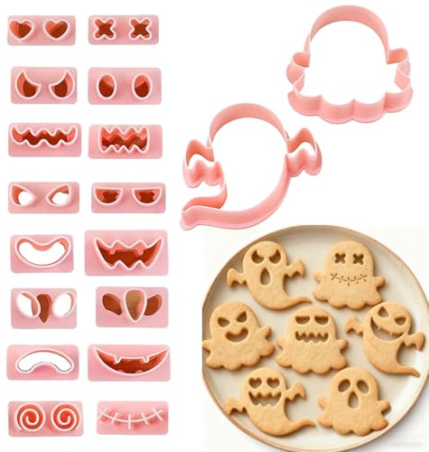 Halloween Cookie Cutters 10 Pcs Halloween Biscuit Cutters for Baking | 3D Plastic Ghost Shape Pastry Cookie Cutter for Halloween Supplies Decorations DIY Ghost Stamps with Replaceable Expressions