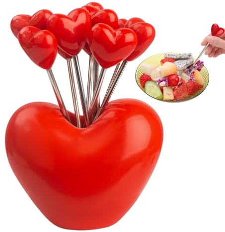 Tenedor para Fruta - Juego De 10 Tenedores Para Tablas - Utensilios de Acero Inoxidable con Forma de Corazón Reutilizables Infantil para Fiestas y Bodas