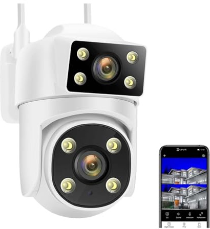 NJJIHUI Telecamera IP 8MP 4K Dual Lens AI Tracking 5G Telecamera di Sicurezza Smart Protection CCTV Cam Telecamere di sorveglianza PTZ Esterne per Cortile, Garage, Negozio(4MP+4MP Camera)