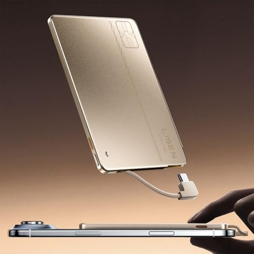 LISEN Cargador de teléfono con Tarjeta de Carga de 0.2 Pulgadas, batería Externa Ultrafina de 5000 mAh, Tarjeta de crédito para iPhone 17-15 y Samsung, no inalámbrico, Capacidad Nominal de 2700 mAh