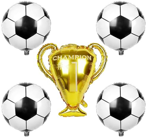 Football Balloons and Trophy Balloons Set, Soccer Foil Balloons Champion Trophy Balloon for Soccer Birthday Football Fans Party Decorations Sports Theme Party Supplies