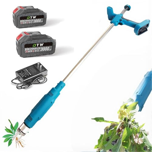 Désherbeur électrique sans fil avec 2 piles, design à 3 griffes, outil de jardinage debout à long manche pour les mauvaises herbes dans le jardin et la pelouse