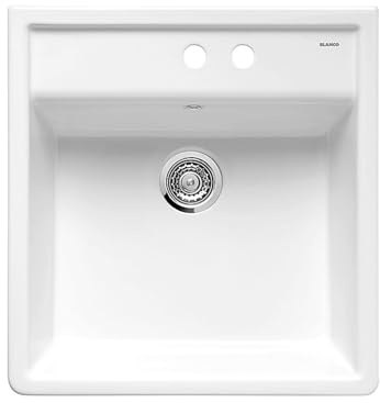 BLANCO PANOR 60 | Keramik kristallweiß glänzend | 2 Bohrungen | 2 Bohrungen | [60x63x22 cm] | für 60 cm breite Unterschränke | Großes Beckenvolumen | Reinigungsfreundliche Öberfläche