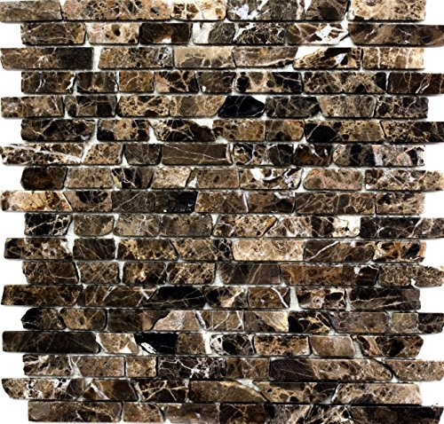 Mosaik Brick uni Castanao Marmor Naturstein Küche, Mosaikstein Format: 25-105x15x7 mm, Bogengröße: 305x305 mm, 10 Bögen