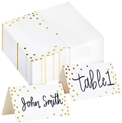 Piccoli Biglietti Segna Posto per Tavolo, Cartoncini Segnaposto tavolo, 100 Pezzi (Pois Dorati), 5,1 x 9 cm