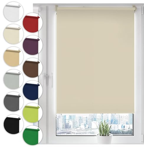 Verdunkelungsrollo Klemmfix ohne Bohren 85cm x 130cm Creme Verdunklungsrollo Fensterrollo Rollo Seitenzugrollo Klemmrollo für Fenster & Tür