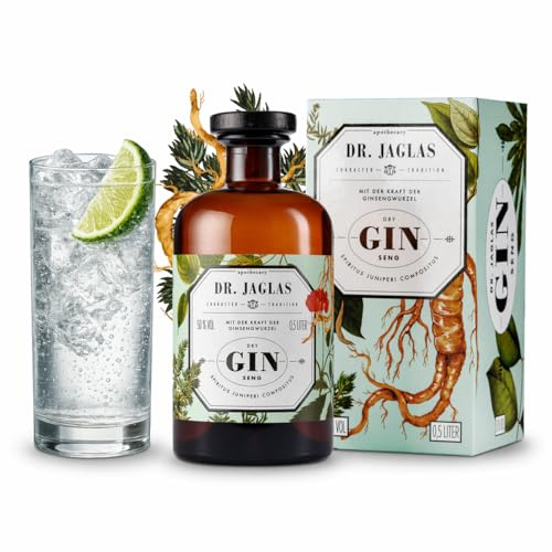 Dr. Jaglas Gin Seng Einzelflasche 500 ml - Wacholderbeer Spiritus - Wacholder Elixier 50% Alkohol Vol. - Exklusiver 5fach destillierter Wacholder Beeren Schnaps aus koreanischer Ginseng Wurzel