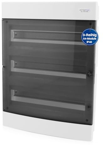 Intratec Coffret de Distribution Encastré 3 Rangée – Coffret IP40 pour 54 Modules avec Porte Transparente et Rail pour Installation Électrique Facile à Domicile & en Entreprise – 522 x 392 x 106mm