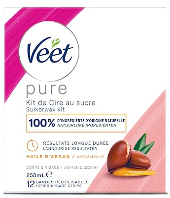 Veet Minima Pure - Barattolo di cera calda allo zucchero e all'olio di argan, 250 ml