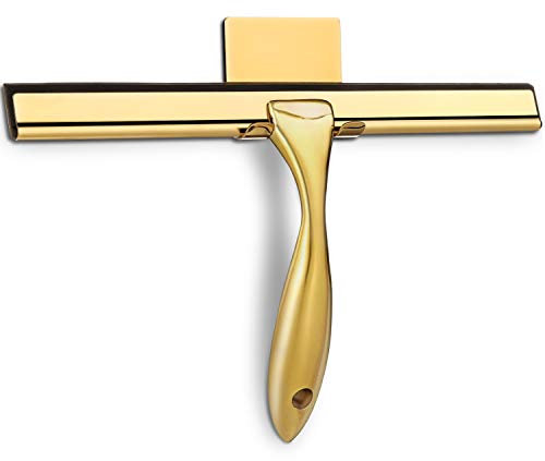 HIWARE All-Purpose Shower Squeegee for Shower Doors, Bathroom, Window and Car Glass - Brass, Stainless Steel, 10 Inches