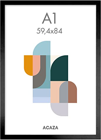 ACAZA A1 Bilderrahmen 59,4x84 cm Format Din A1 Schwarz, MDF Holz mit bruchsicherem Acrylglas, für Photos, Poster und Puzzles, Wandmontage, Hoch- und Querformat