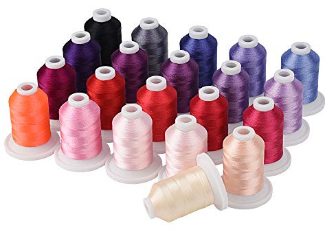 Simthread Embroidery Machine Thread Kit 800Y 21 Spools Pink and Purple Colors for Professional Embroidery Design