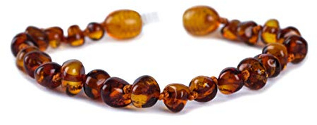 Baby J's - Cognac Coloured Bracelet/Anklet - Premium Amber Bracelet - Handcrafted with 100% Baltic Amber - Fitted with a Safety Screw Clasp - Knotted to Prevent Scattering - 12cm