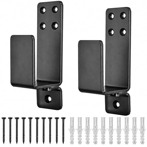 Door Barricade Brackets,AINAFIX 2 Pack Drop Open Bar Holder for Home Security, 2x4 Bar Brackets Prevent Unauthorized Entry, Carbon Steel,Black