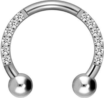 PIERCINGLINE Ohr-Piercing Titan Hufeisenform 10 Kristalle Piercing Nase Septum Helix Tragus Silberfarben 8 mm