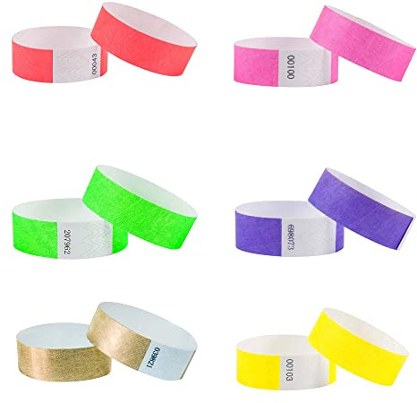 L LIKED 120 Pcs Numbered Neon Wristbands for Events(6 Colors) | Waterproof Paper Neon Wristbands Party Bands Entrance Wrist Bands for Events Music Festival Concert Contest