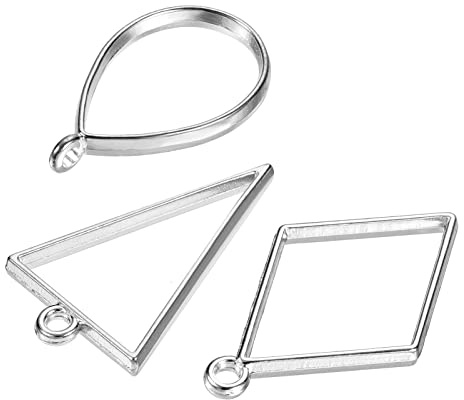 M METERXITY 1 Set/30pz Apri Cornici per Resina - Cornici Cave Cornici Lega Goccia Forma, Triangolo, Rombo, Applicazione Fai-da-te Artigianato Ciondoli Pressati Fiori (Argento Tono)