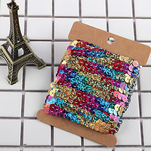 6mm 10 Yards Kunststoff Pailletten Bänder Farbiges Glitzer Paillettenband Paillettenborte Pailletten-Borten Glitzer Sequins Roll Ornament Applikation für DIY Handwerk Armband Stirnband Deko,Bunt A