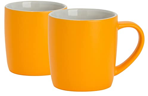 Argon Tableware Coloured Coffee Mugs - Matte Yellow - 350ml - Pack of 2 - Matt Ceramic Stoneware Latte Cappuccino Cups Hot Chocolate Cups Colourful Mug Set with Handle
