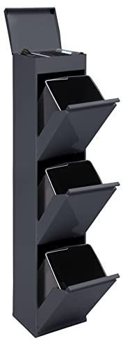 Arregui Top CR324-B Cubo de Basura y Reciclaje de Acero de 3 Compartimentos con Bandeja Superior | 3x17L (51L) | Cubos de Basura de Cocina | Contenedores de Reciclaje para Casa u Oficina | antracita